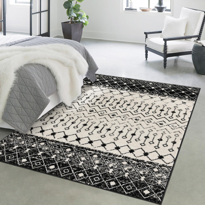 Mediterranean Lattice Collection Area Rug -  Casablanca (Black and White) Rectangle Black and White  lifestyle 22