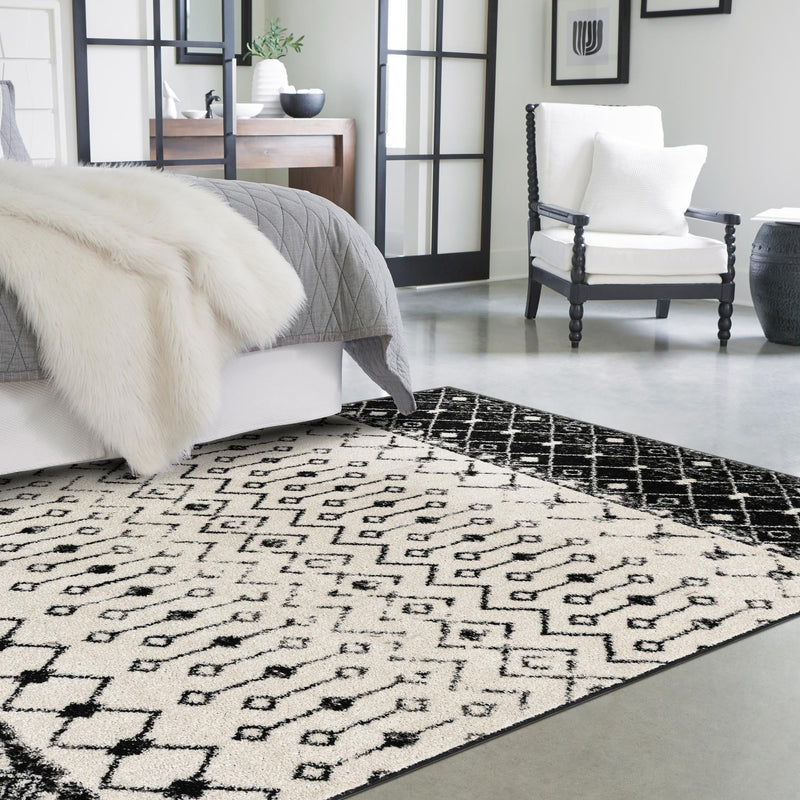 Mediterranean Lattice Collection Area Rug -  Casablanca (Black and White) Rectangle Black and White  lifestyle 23