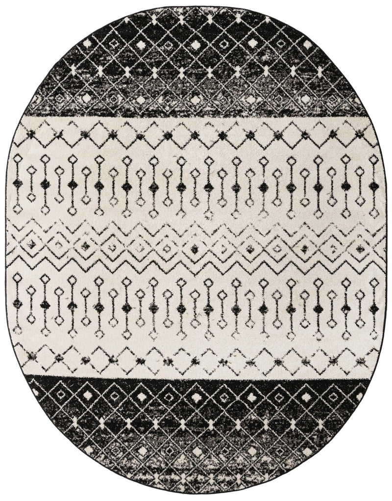 Mediterranean Lattice Collection Area Rug -  Casablanca (Black and White) Oval Black and White Main