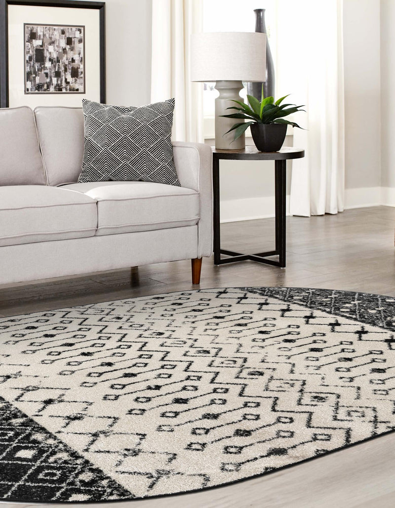 Mediterranean Lattice Collection Area Rug -  Casablanca (Black and White) Oval Black and White  lifestyle 11