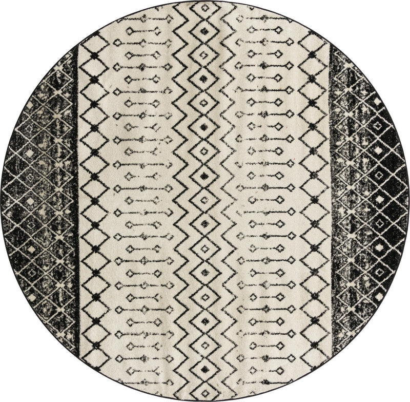 Mediterranean Lattice Collection Area Rug -  Casablanca (Black and White) Round Black and White Main