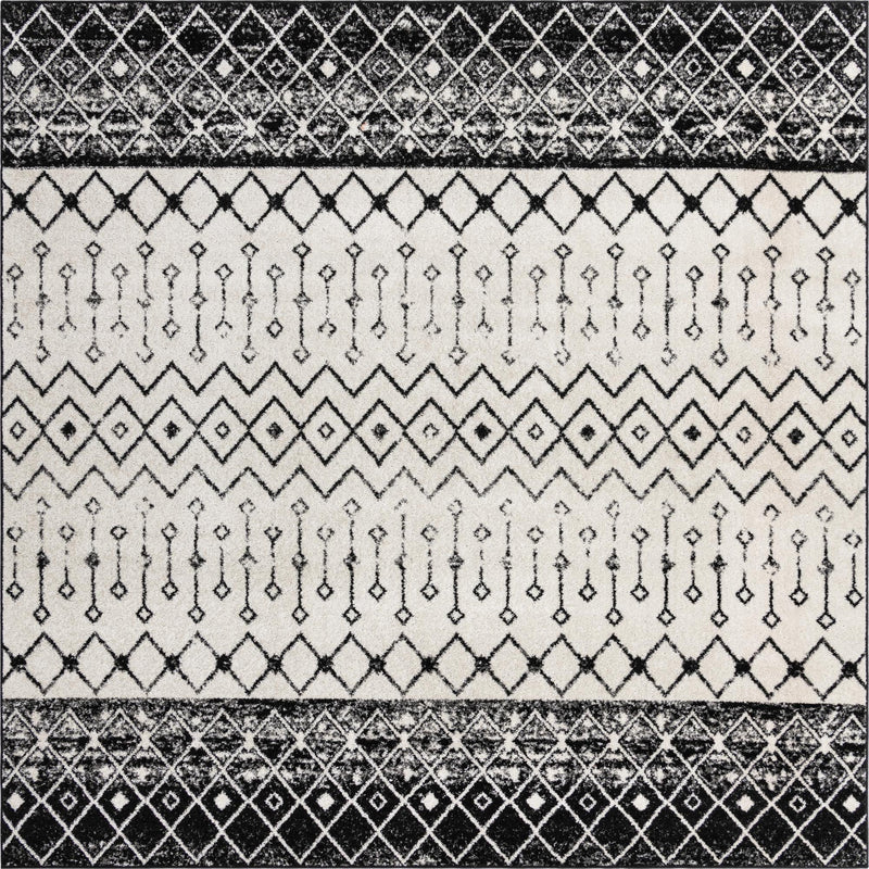 Mediterranean Lattice Collection Area Rug -  Casablanca (Black and White) Square Black and White Main