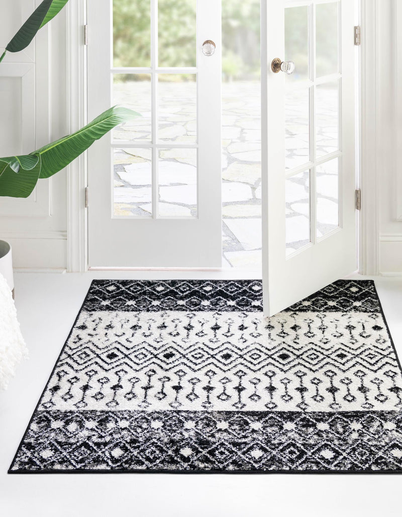 Mediterranean Lattice Collection Area Rug -  Casablanca (Black and White) Square Black and White  lifestyle 0
