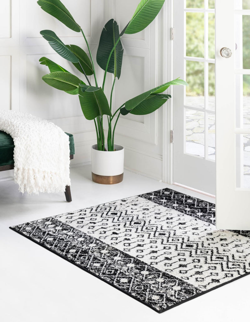 Mediterranean Lattice Collection Area Rug -  Casablanca (Black and White) Square Black and White  lifestyle 2