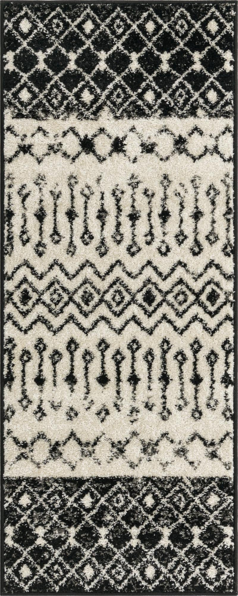 Mediterranean Lattice Collection Area Rug -  Casablanca (Black and White) Runner Black and White Main