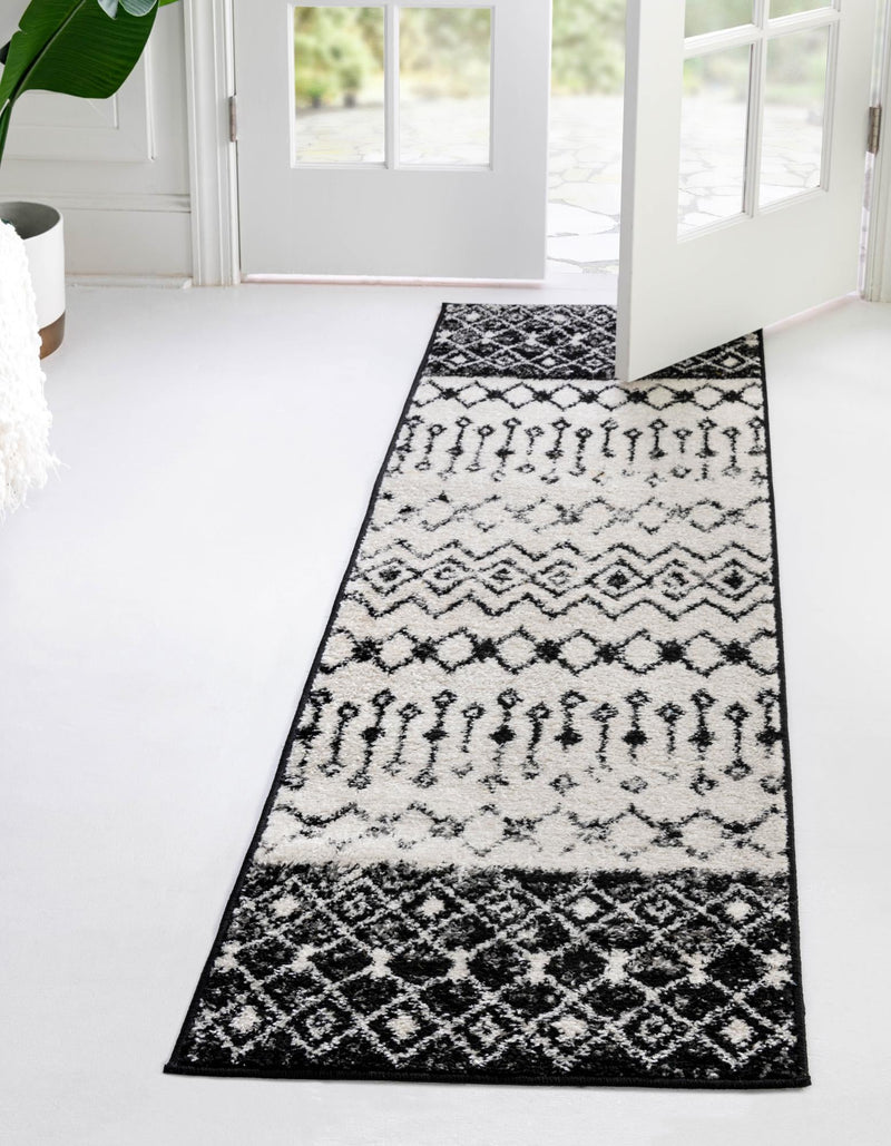 Mediterranean Lattice Collection Area Rug -  Casablanca (Black and White) Runner Black and White  lifestyle 0