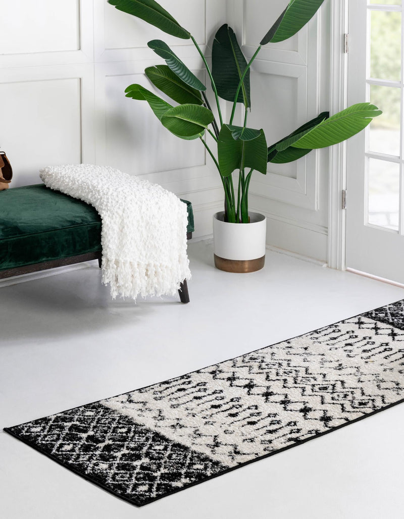 Mediterranean Lattice Collection Area Rug -  Casablanca (Black and White) Runner Black and White  lifestyle 2