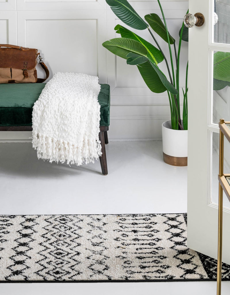 Mediterranean Lattice Collection Area Rug -  Casablanca (Black and White) Runner Black and White  lifestyle 3