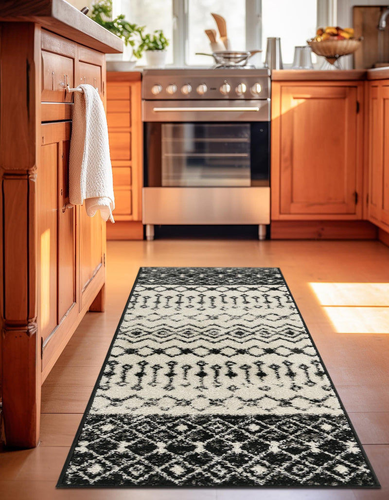 Mediterranean Lattice Collection Area Rug -  Casablanca (Black and White) Runner Black and White  lifestyle 31