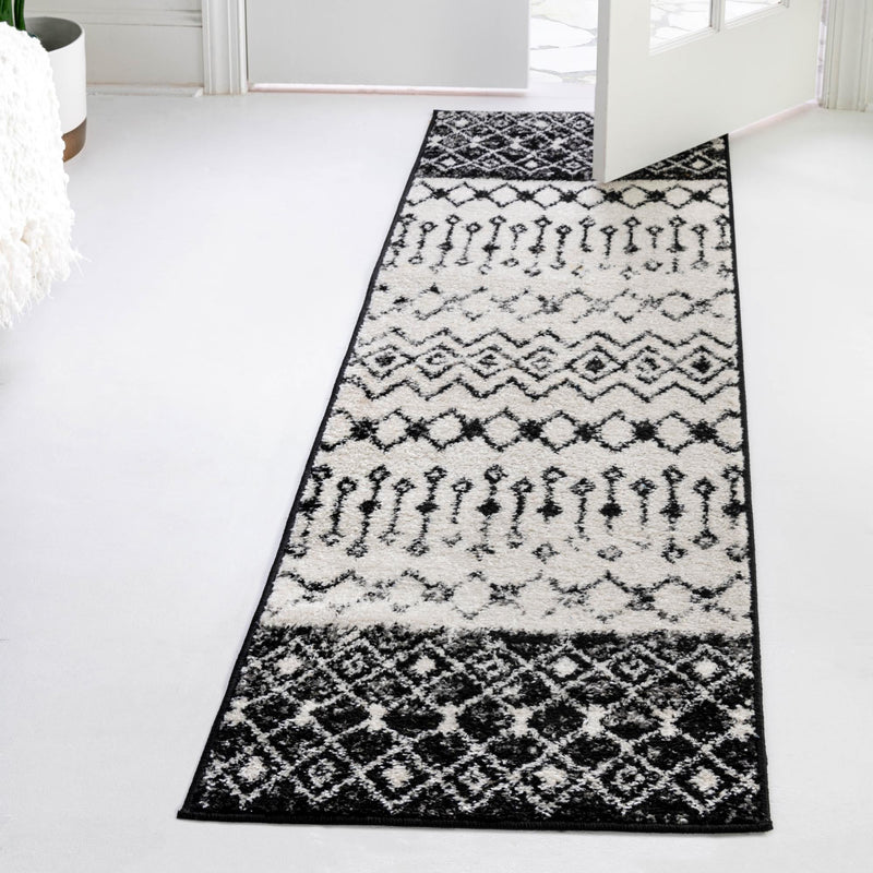 Mediterranean Lattice Collection Area Rug -  Casablanca (Black and White) Runner Black and White  lifestyle 14