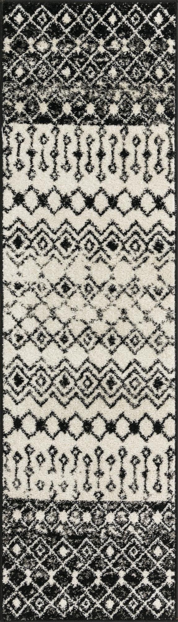Mediterranean Lattice Collection Area Rug -  Casablanca (Black and White) Runner Black and White  lifestyle 32