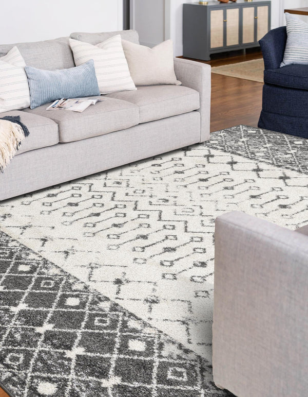 Mediterranean Lattice Collection Area Rug -  Casablanca (Ivory and Gray) Rectangle Ivory and Gray  lifestyle 4