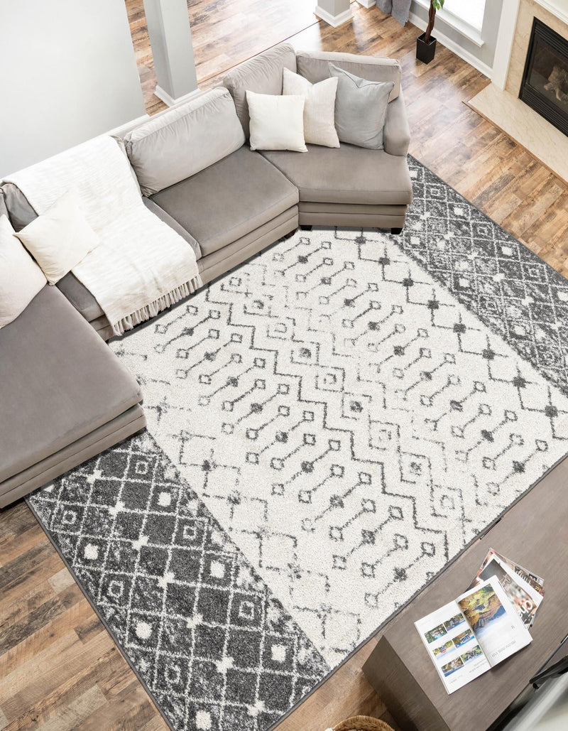 Mediterranean Lattice Collection Area Rug -  Casablanca (Ivory and Gray) Rectangle Ivory and Gray  lifestyle 9