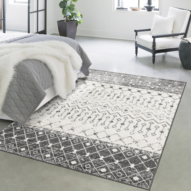 Mediterranean Lattice Collection Area Rug -  Casablanca (Ivory and Gray) Rectangle Ivory and Gray  lifestyle 22