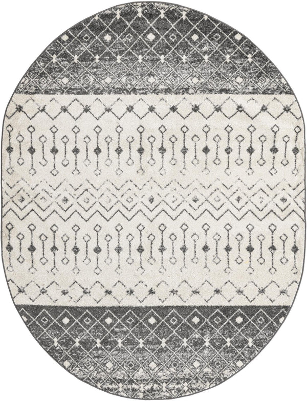 Mediterranean Lattice Collection Area Rug -  Casablanca (Ivory and Gray) Oval Ivory and Gray  lifestyle 18
