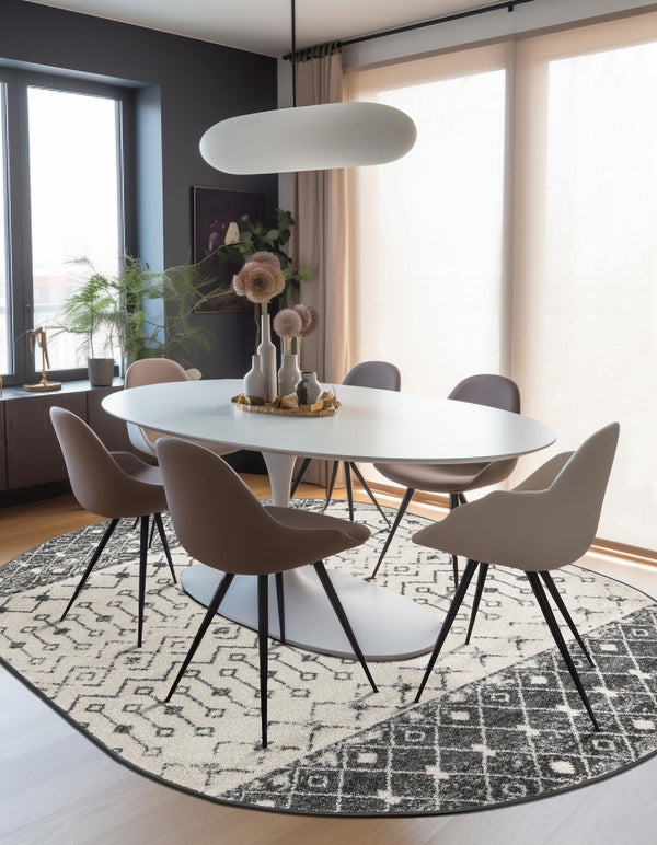Mediterranean Lattice Collection Area Rug -  Casablanca (Ivory and Gray) Oval Ivory and Gray  lifestyle 6