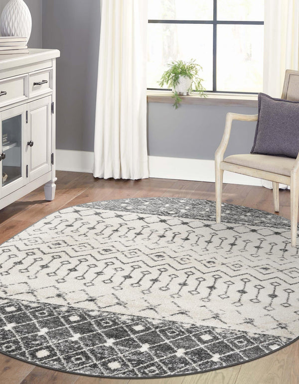 Mediterranean Lattice Collection Area Rug -  Casablanca (Ivory and Gray) Oval Ivory and Gray  lifestyle 7