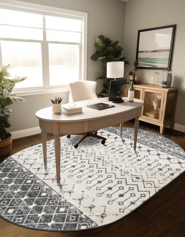 Mediterranean Lattice Collection Area Rug -  Casablanca (Ivory and Gray) Oval Ivory and Gray  lifestyle 8