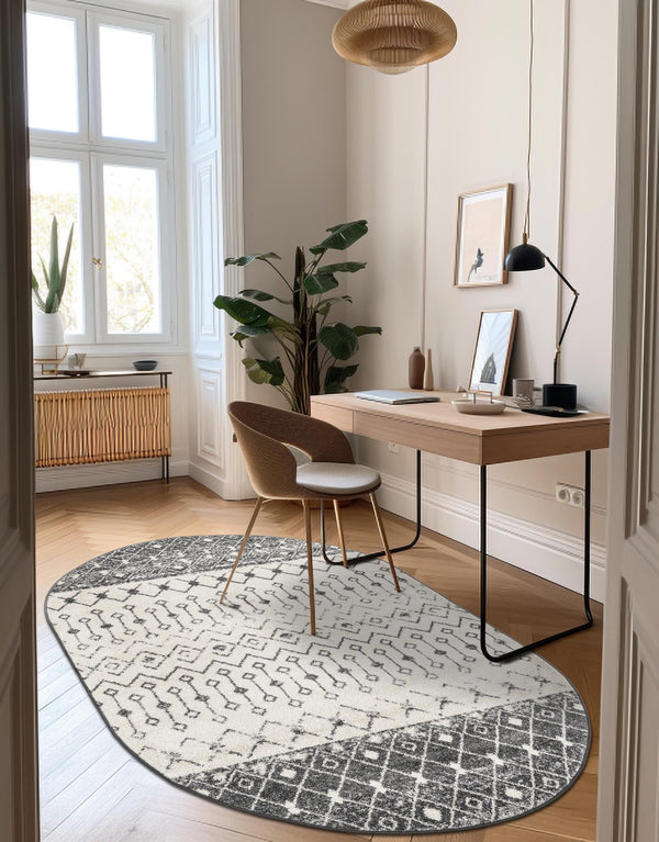 Mediterranean Lattice Collection Area Rug -  Casablanca (Ivory and Gray) Oval Ivory and Gray  lifestyle 9