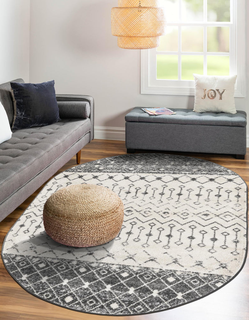 Mediterranean Lattice Collection Area Rug -  Casablanca (Ivory and Gray) Oval Ivory and Gray  lifestyle 11