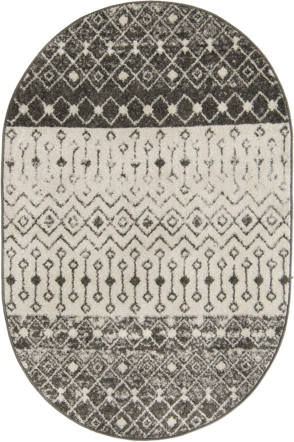 Mediterranean Lattice Collection Area Rug -  Casablanca (Ivory and Gray) Oval Ivory and Gray Main