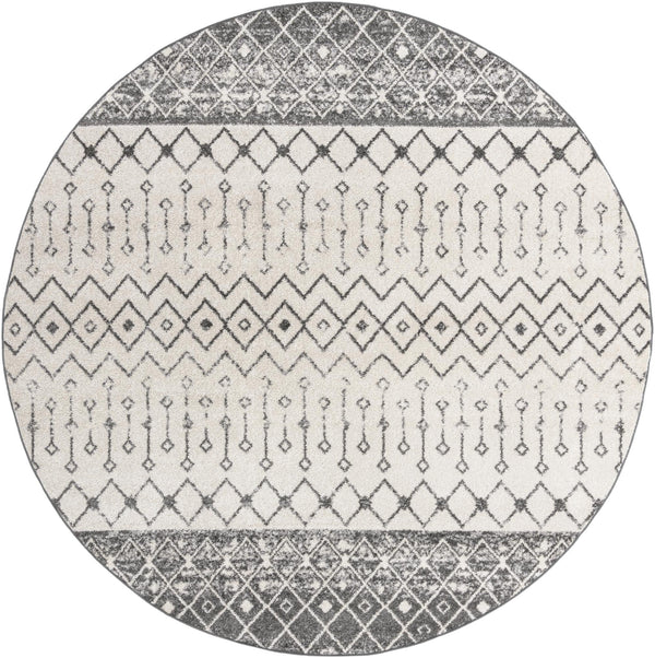 Mediterranean Lattice Collection Area Rug -  Casablanca (Ivory and Gray) Round Ivory and Gray Main