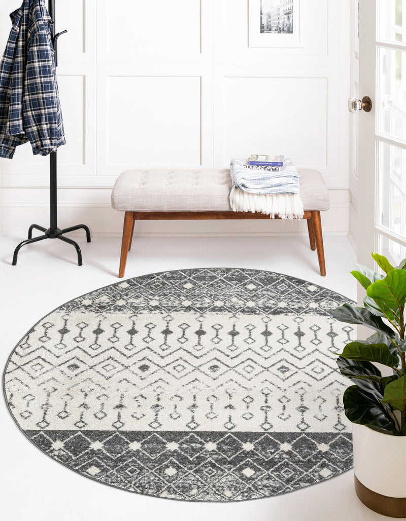 Mediterranean Lattice Collection Area Rug -  Casablanca (Ivory and Gray) Round Ivory and Gray  lifestyle 0