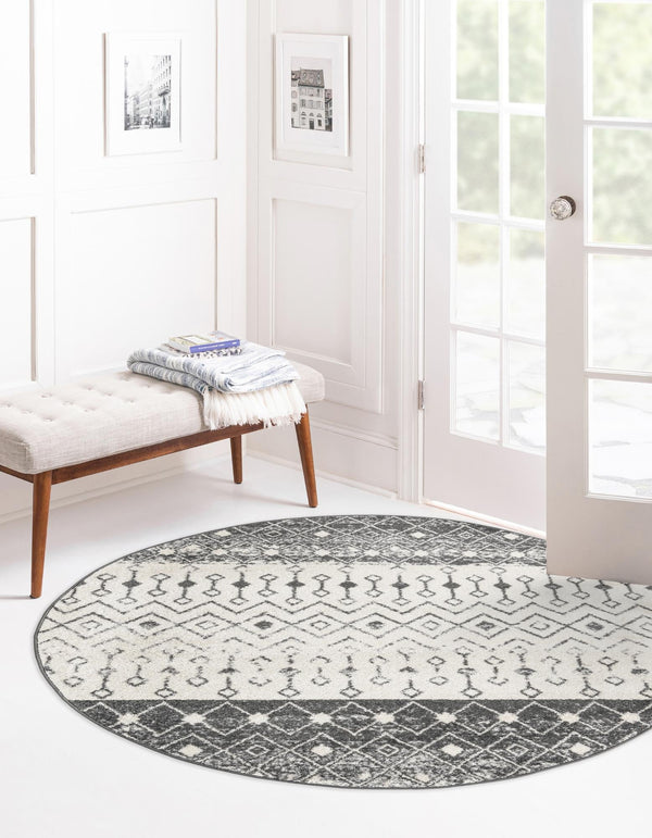 Mediterranean Lattice Collection Area Rug -  Casablanca (Ivory and Gray) Round Ivory and Gray  lifestyle 2