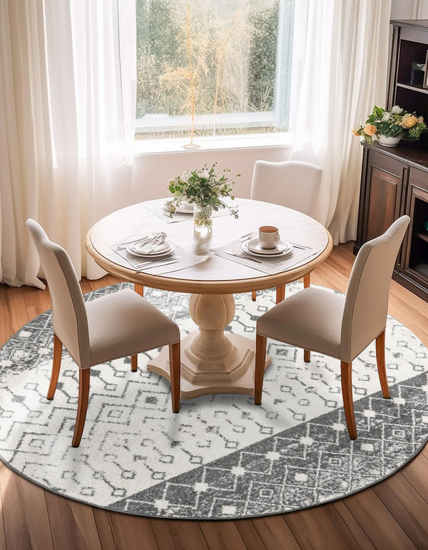 Mediterranean Lattice Collection Area Rug -  Casablanca (Ivory and Gray) Round Ivory and Gray  lifestyle 30