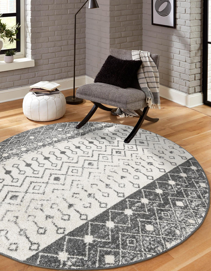 Mediterranean Lattice Collection Area Rug -  Casablanca (Ivory and Gray) Round Ivory and Gray  lifestyle 42
