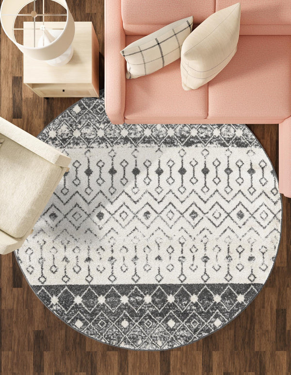 Mediterranean Lattice Collection Area Rug -  Casablanca (Ivory and Gray) Round Ivory and Gray  lifestyle 48
