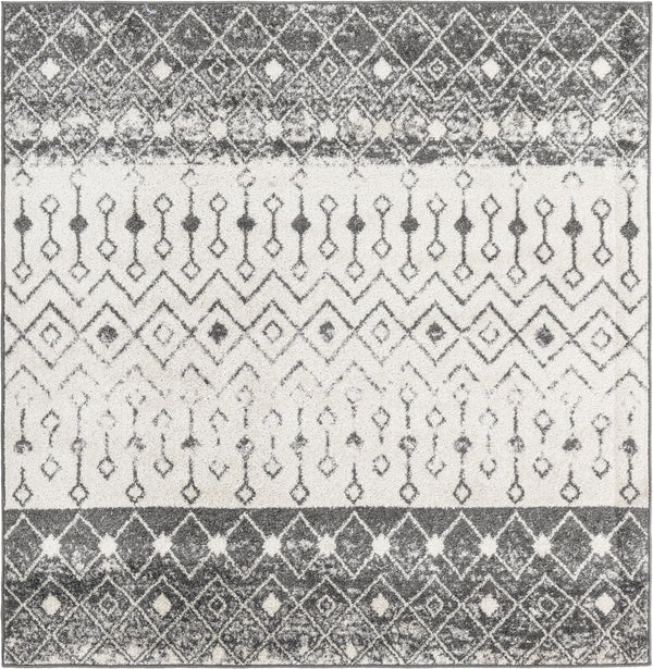 Mediterranean Lattice Collection Area Rug -  Casablanca (Ivory and Gray) Square Ivory and Gray Main