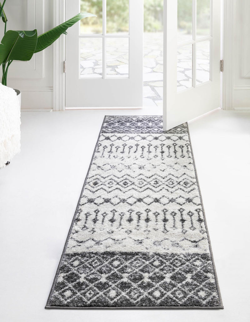 Mediterranean Lattice Collection Area Rug -  Casablanca (Ivory and Gray) Runner Ivory and Gray  lifestyle 0