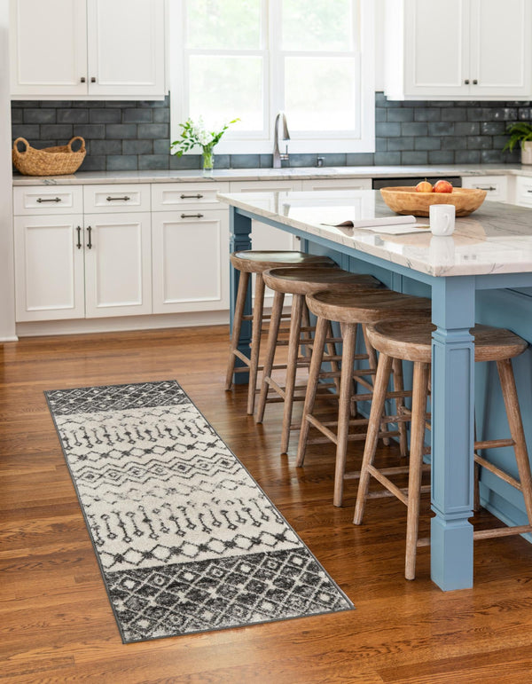 Mediterranean Lattice Collection Area Rug -  Casablanca (Ivory and Gray) Runner Ivory and Gray  lifestyle 31