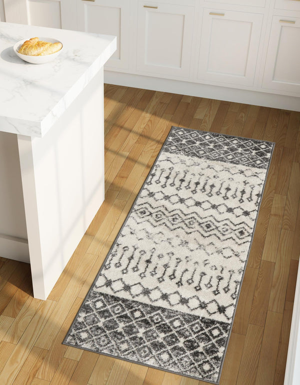 Mediterranean Lattice Collection Area Rug -  Casablanca (Ivory and Gray) Runner Ivory and Gray  lifestyle 37