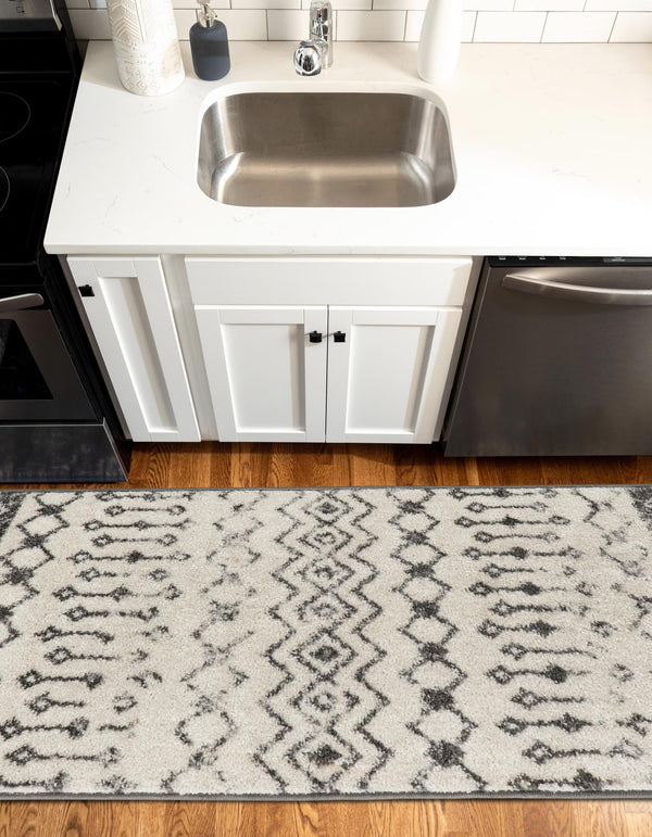 Mediterranean Lattice Collection Area Rug -  Casablanca (Ivory and Gray) Runner Ivory and Gray  lifestyle 43