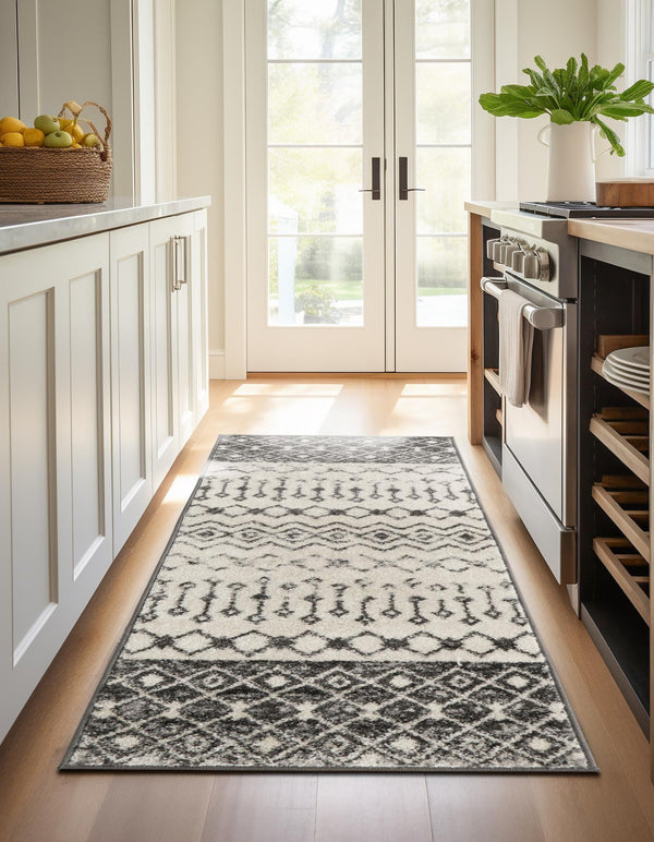 Mediterranean Lattice Collection Area Rug -  Casablanca (Ivory and Gray) Runner Ivory and Gray  lifestyle 49