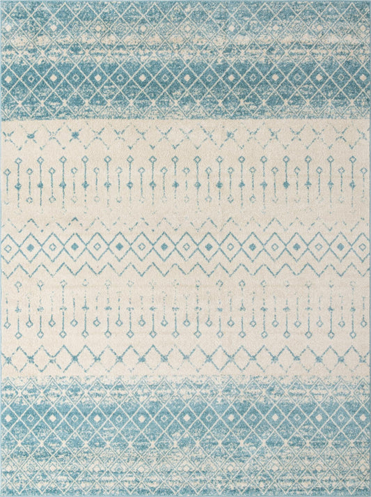 Mediterranean Lattice Collection Area Rug -  Casablanca (Ivory Blue) Rectangle Ivory Blue Main