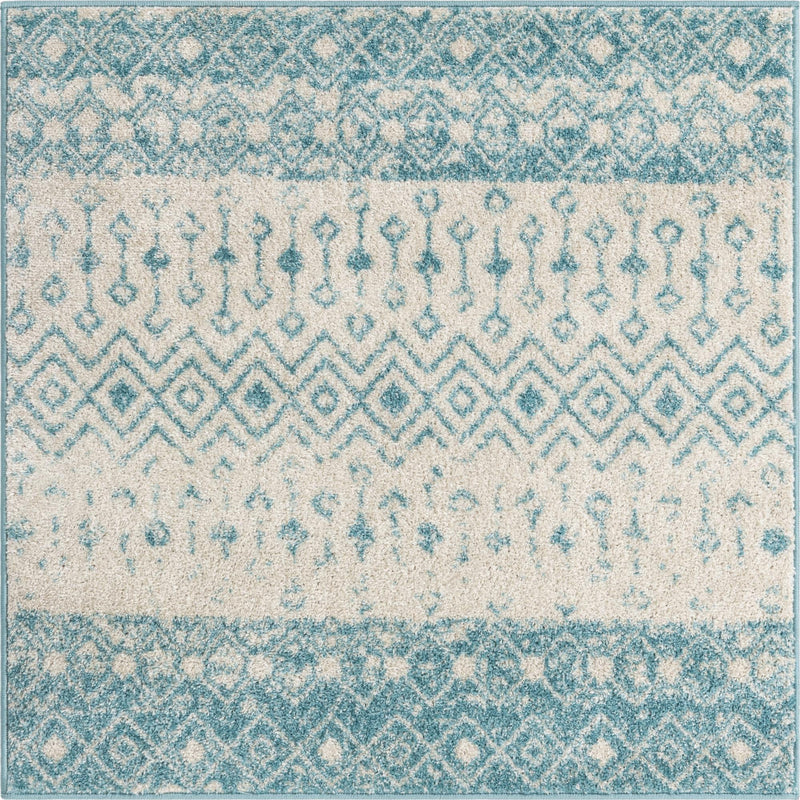 Mediterranean Lattice Collection Area Rug -  Casablanca (Ivory Blue) Square Ivory Blue  lifestyle 37