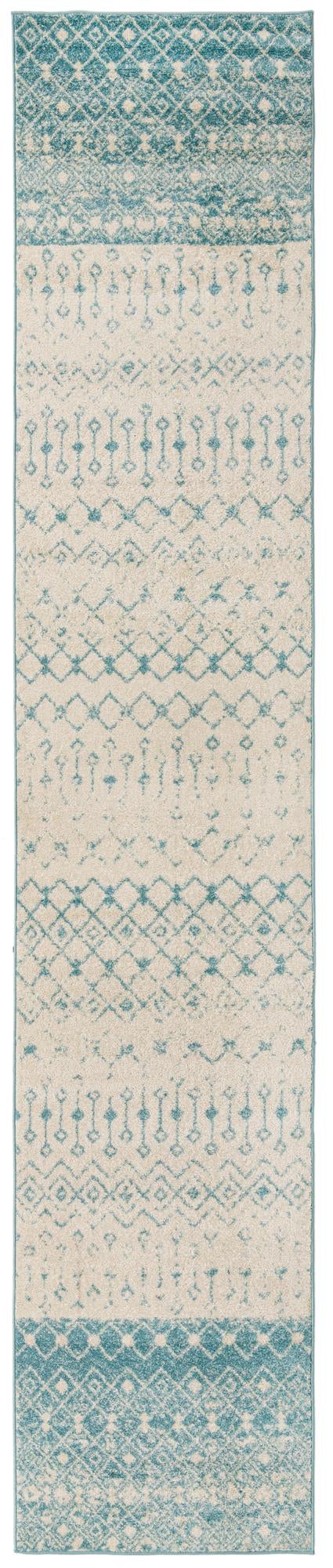 Mediterranean Lattice Collection Area Rug -  Casablanca (Ivory Blue) Runner Ivory and Blue  lifestyle 38