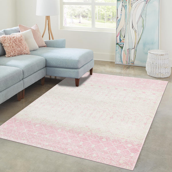 Mediterranean Lattice Collection Area Rug -  Casablanca (Ivory and Pink) Rectangle Ivory and Pink  lifestyle 23