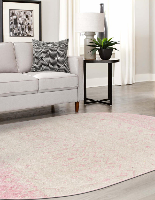 Mediterranean Lattice Collection Area Rug -  Casablanca (Ivory and Pink) Oval Ivory and Pink  lifestyle 13