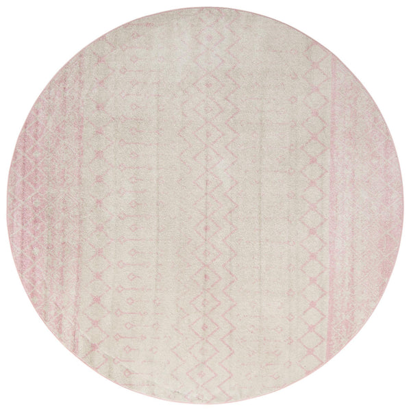 Mediterranean Lattice Collection Area Rug -  Casablanca (Ivory and Pink) Round Ivory and Pink Main