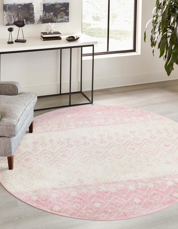 Mediterranean Lattice Collection Area Rug -  Casablanca (Ivory and Pink) Round Ivory and Pink  lifestyle 0