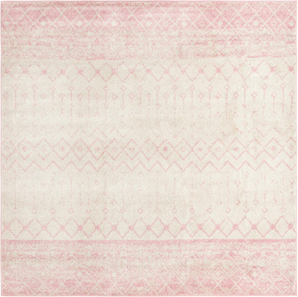 Mediterranean Lattice Collection Area Rug -  Casablanca (Ivory and Pink) Square Ivory and Pink Main