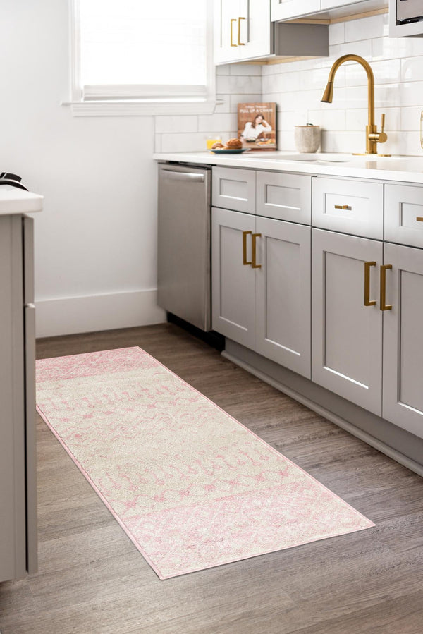 Mediterranean Lattice Collection Area Rug -  Casablanca (Ivory and Pink) Runner Ivory and Pink  lifestyle 38