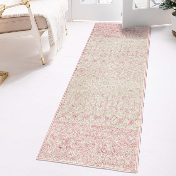 Mediterranean Lattice Collection Area Rug -  Casablanca (Ivory and Pink) Runner Ivory and Pink  lifestyle 13