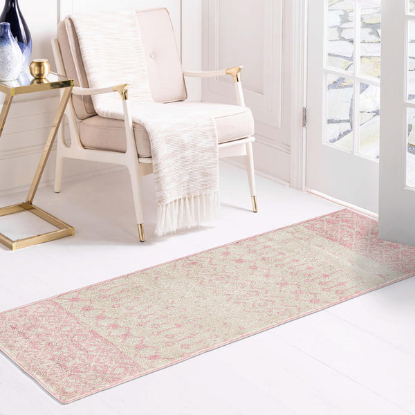 Mediterranean Lattice Collection Area Rug -  Casablanca (Ivory and Pink) Runner Ivory and Pink  lifestyle 14