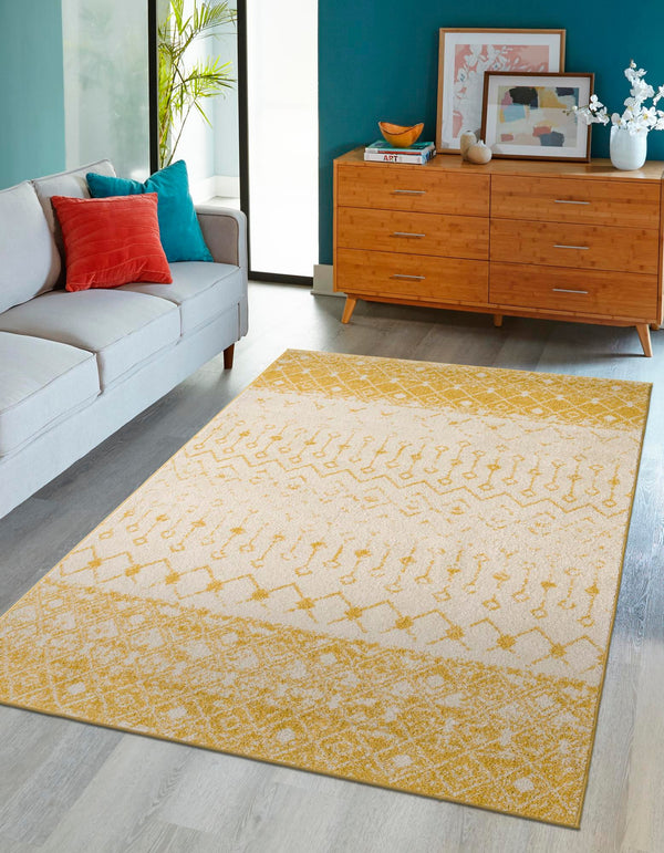 Mediterranean Lattice Collection Area Rug -  Casablanca (Ivory and Yellow) Rectangle Ivory and Yellow  lifestyle 3