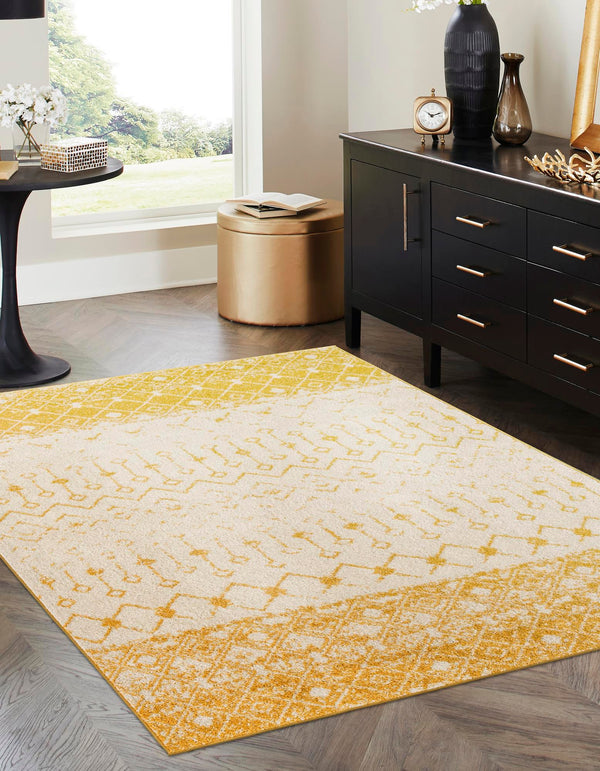 Mediterranean Lattice Collection Area Rug -  Casablanca (Ivory and Yellow) Rectangle Ivory and Yellow  lifestyle 5